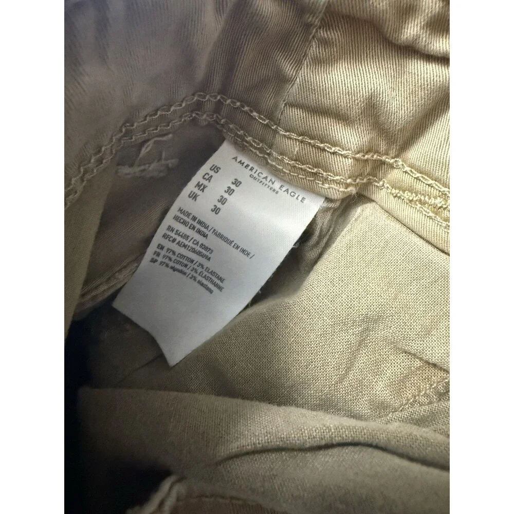 🔥American Eagle Cargo Shorts Mens 30 Khaki Beige Longer Length Y2K Extreme Flex